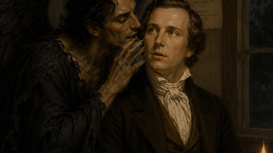 Fallen Angel whispers false doctrine into man's ear